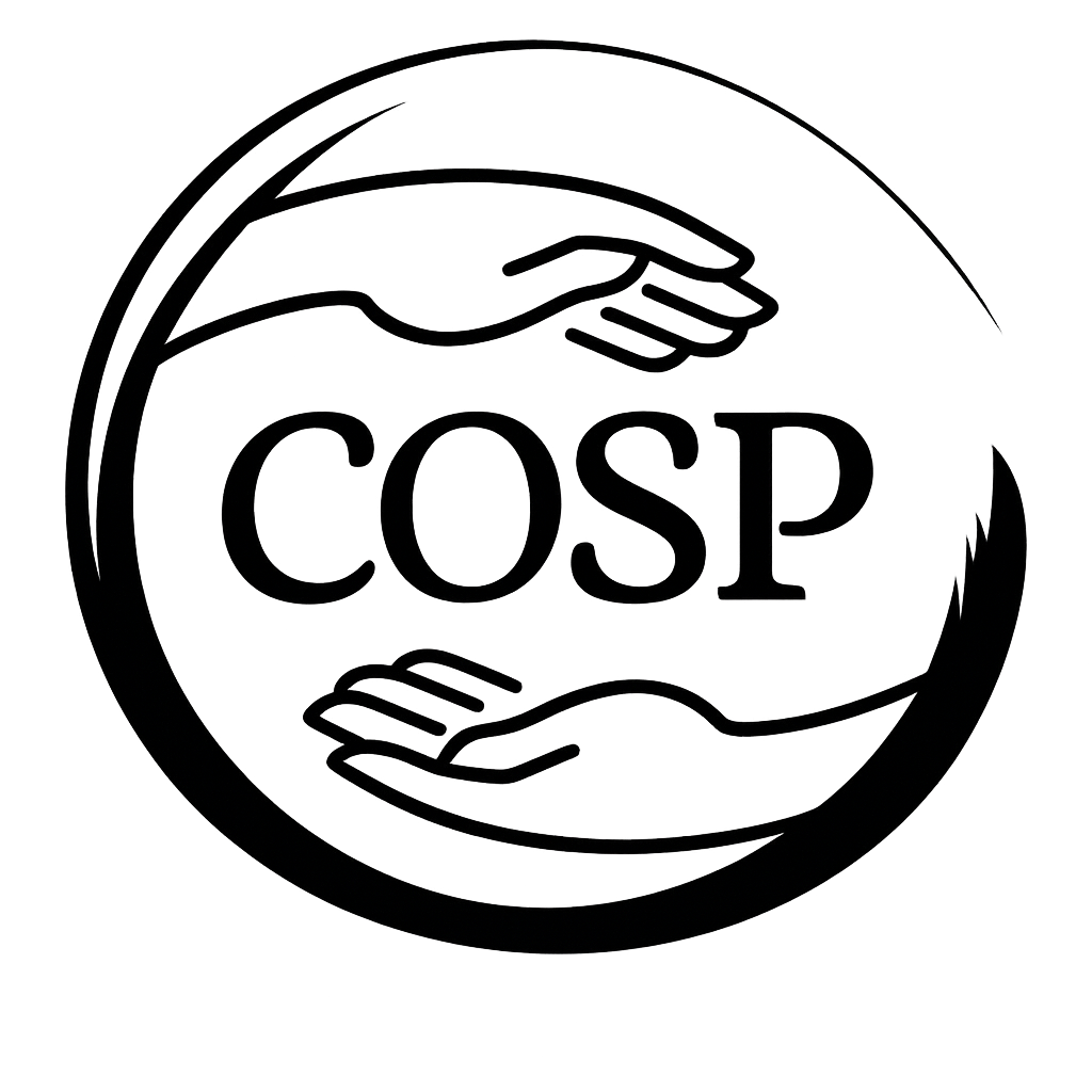COSP logo featuring two stylized hands forming a circular shape around the acronym COSP.
